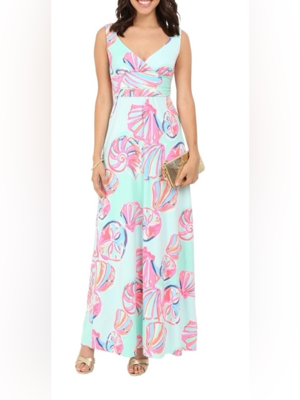 EUC Lilly Pulitzer Sloane V-Neck Maxi Dress Minty Fresh On The Rocks Medium